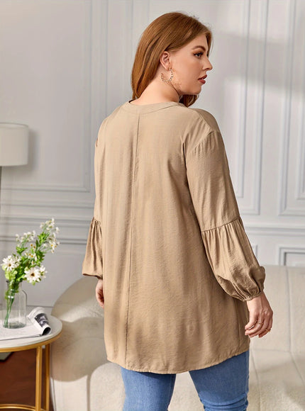 Spring plus Size Women's Solid Color Button Shirt Elegant Loose Blouse Versatile Office Commuter Wear 2025