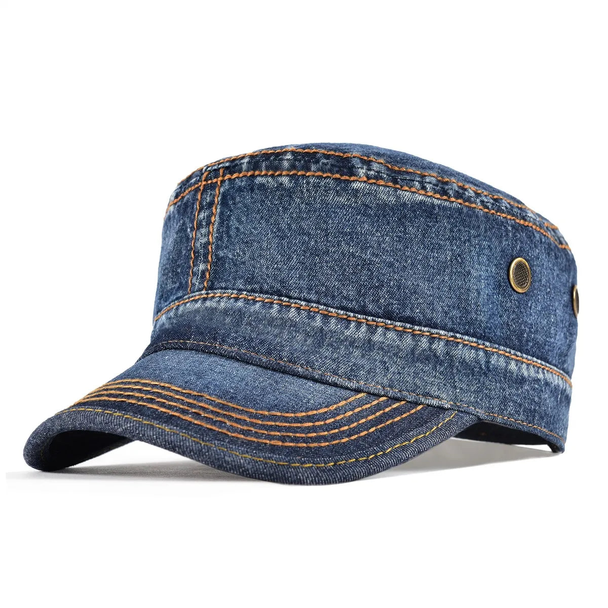 VOBOOM Washed Cotton Military Cadet Army Caps for Men Unique Design Adjustable Vintage Flat Top Hats with Air Hole