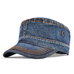 VOBOOM Washed Cotton Military Cadet Army Caps for Men Unique Design Adjustable Vintage Flat Top Hats with Air Hole