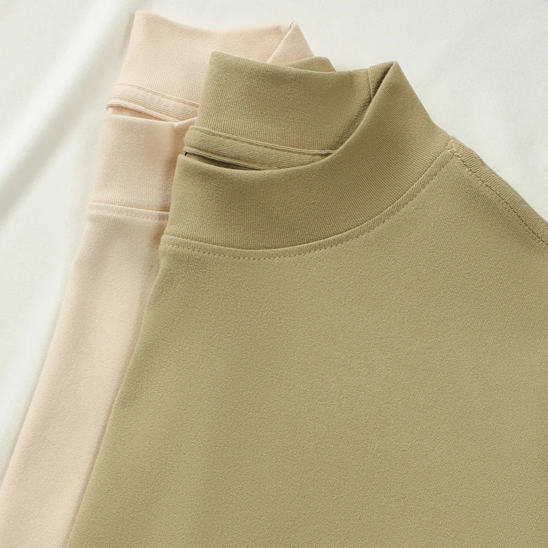2026 New Men's Casual Solid Color High Collar Velvet Long Sleeve T-shirt Spring and Autumn Versatile Comfortable Top