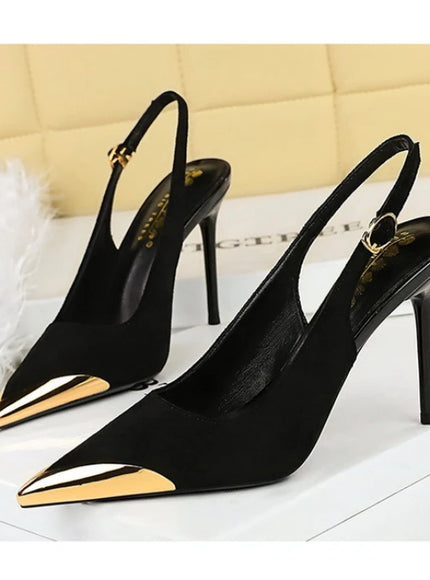European American Style Metal Pointed High Heels Slim