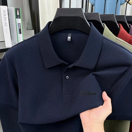 Men's Summer New Cotton 100% Short-Sleeved Polo Shirt, Collar Brand Printed T-Shirt, Breathable Casual Business Men's Clothing