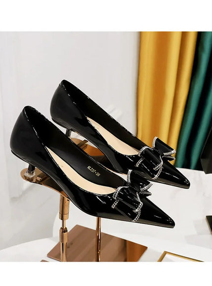 New Fashion Street Style Patent Leather Rhinestone Butterfly-knot