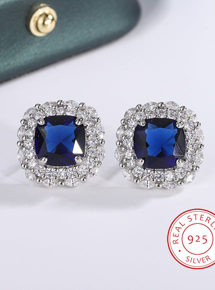 KissIcon 925 Silver Plated Earrings Blue Zircon Shine