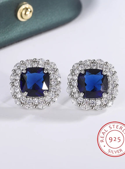 KissIcon 925 Silver Plated Earrings Blue Zircon Shine