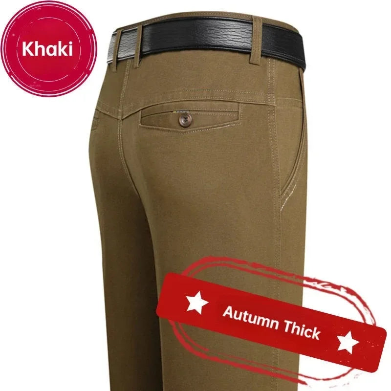 Mens 100% Cotton Summer Thin Autumn Thick Trousers Fashion Brand Cargo Pants Smart Casual Solid Khaki Black Suit Pant GOZBKF