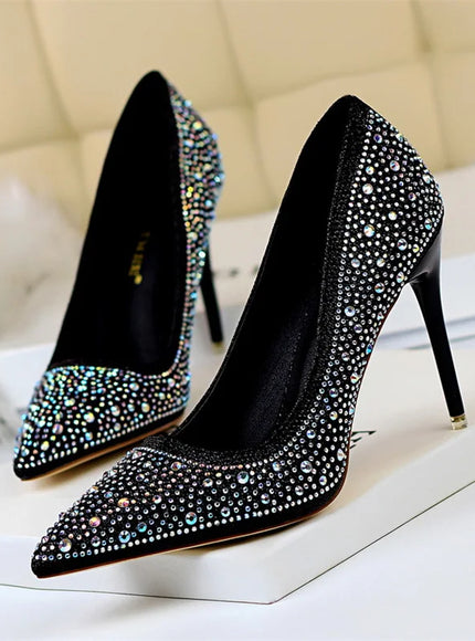 Shallow Mouth Pointed Color Rhinestone Pumps Fashion Wedding