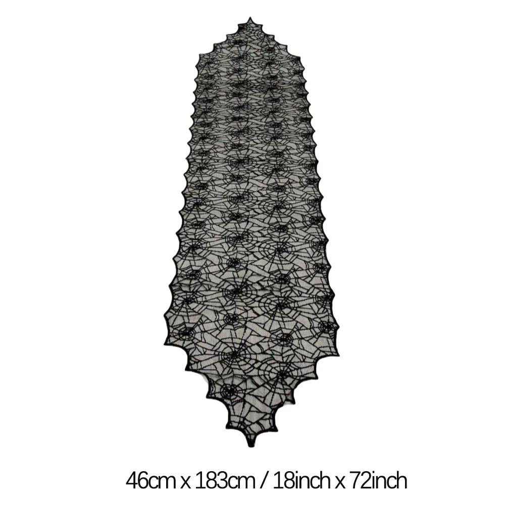 Halloween Table Runner Tablecloth Spider Web Halloween Black Fireplace Mantel Cover for Home Party Halloween Decoration