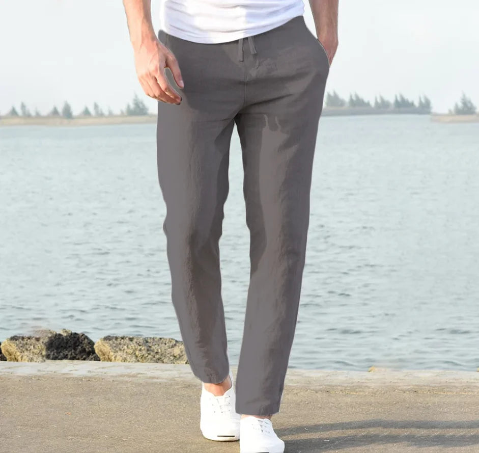Men's Cotton Linen Pants Male Autumn New Breathable Solid Color Linen Trousers Fitness Streetwear S-5XL