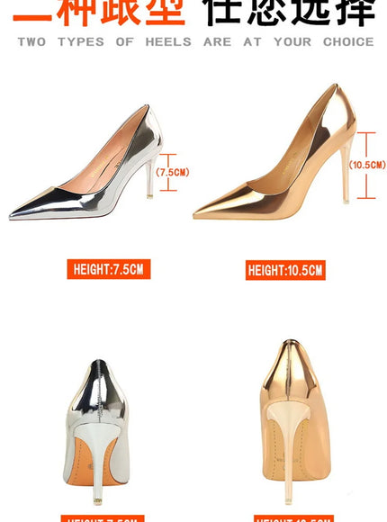 Fashion Metal Women Patent Leather Shallow Mouth Thin