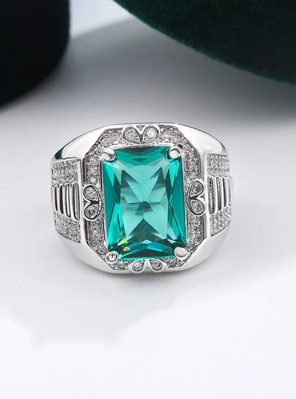 Unisex S925 Silver Engagement Rings Square Green Zircon