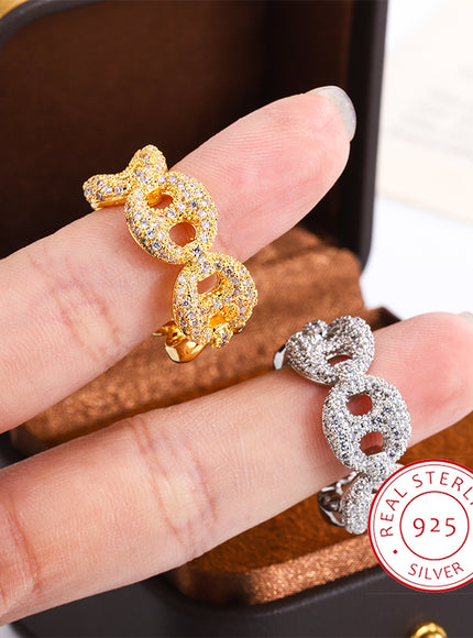 KissIcon Interwoven Shiny White Zircon Ring Silver Plated