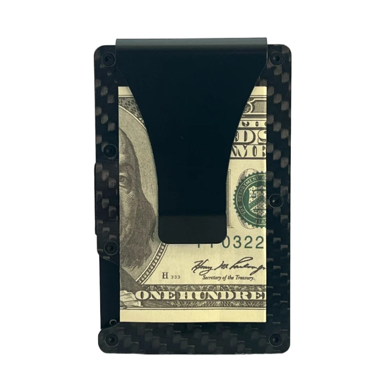 Minimalist  Wallet for Men, Money Clip Cash Strap Wallet, RFID Blocking Metal Wallet Aluminum Card Holder(Carbon Fiber)
