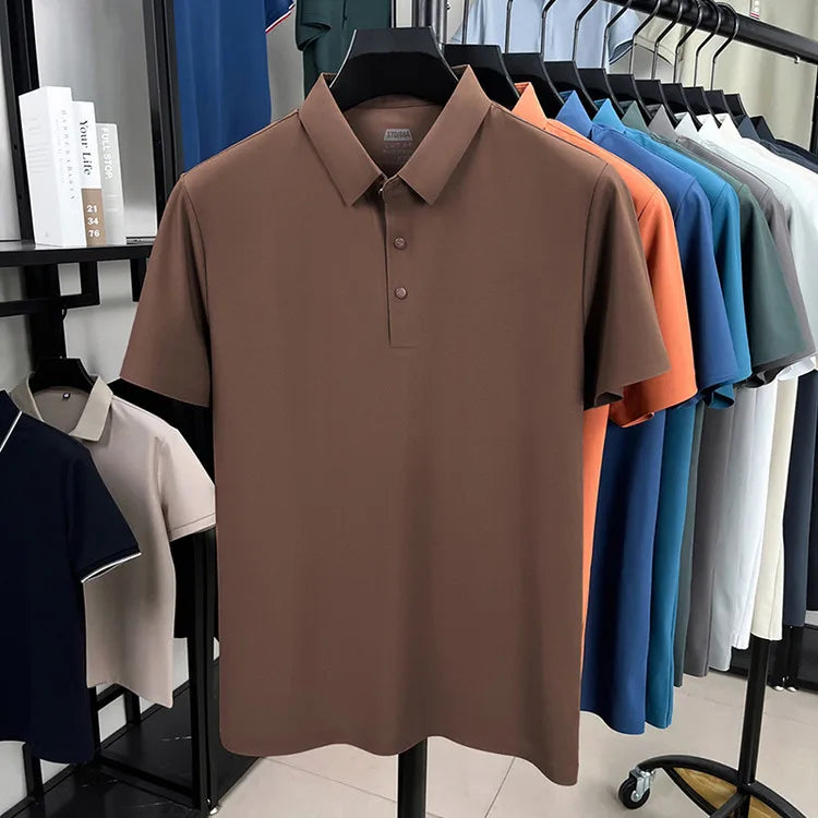 Men's Seamless Polo Shirt - Breathable Nylon-Spandex Blend, Reinforced Collar & Matching Buttons (12 Colors, M-4XL)