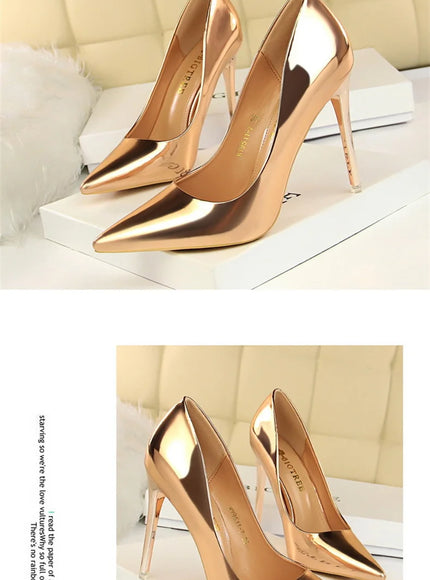 Fashion Metal Women Patent Leather Shallow Mouth Thin