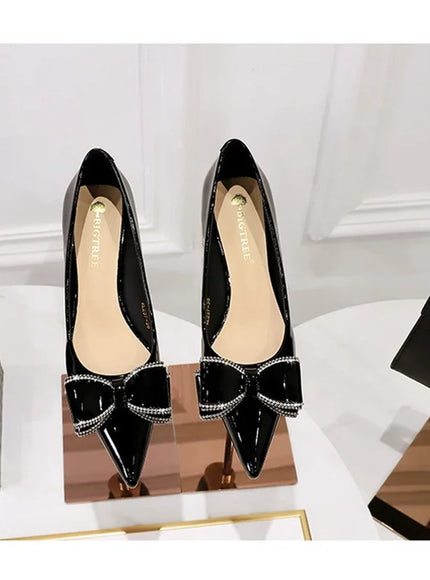 New Fashion Street Style Patent Leather Rhinestone Butterfly-knot