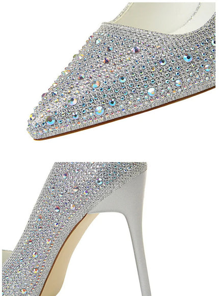 Shallow Mouth Pointed Color Rhinestone Pumps Fashion Wedding