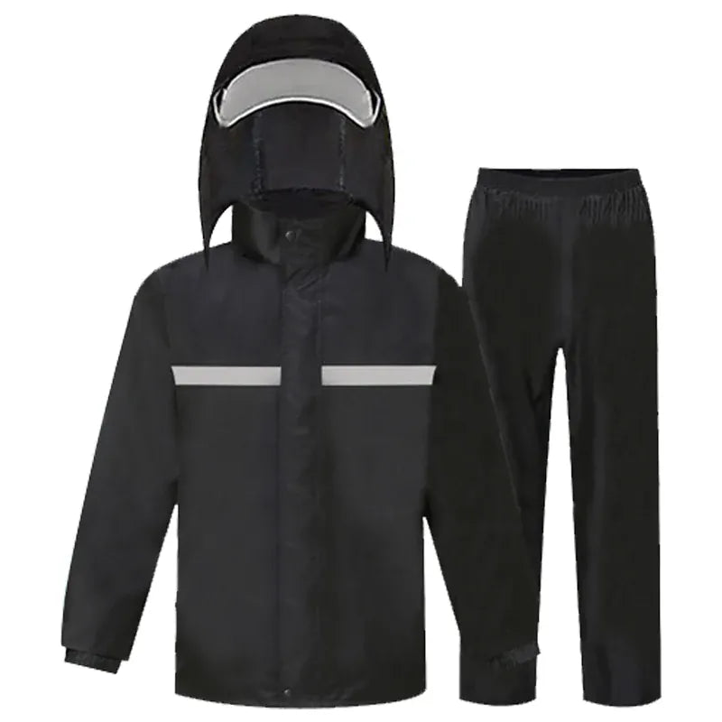 KissICON Black / XXL Reflective Motorcycle Rain Suit Full Body Storm Protection