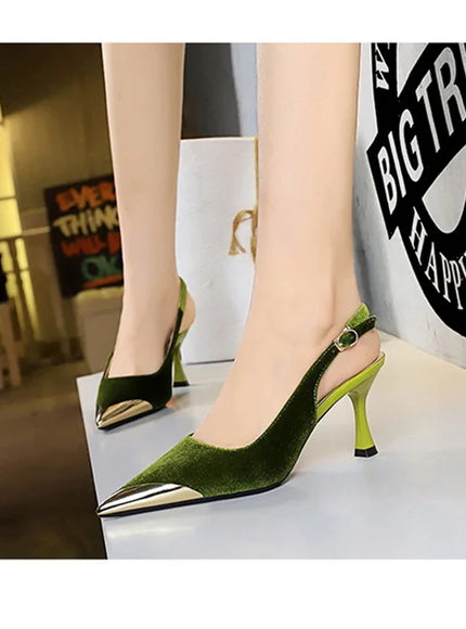 Elegant Women Green High Heel Velvet Pumps Wedding
