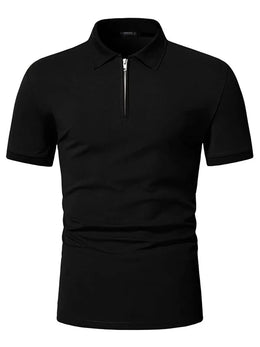 Men's polo shirt solid color short-sleeved zipper lapel T-shirt casual top