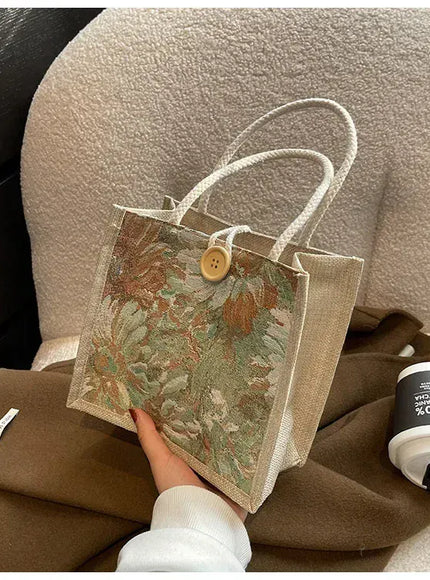 Ins Hand Linen Students Handbags Top-handle Bags