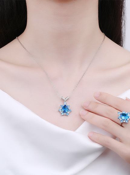 KissIcon Silver Plated Zircon Jewelry Set Sapphire Earrings