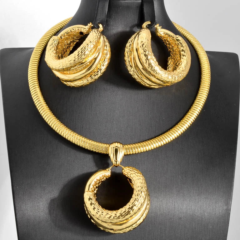 Gold Color Collar Necklace Earrings Jewelry Set For Women Dubai Africa Luxury Quality Jewellery Party Wedding Accessories