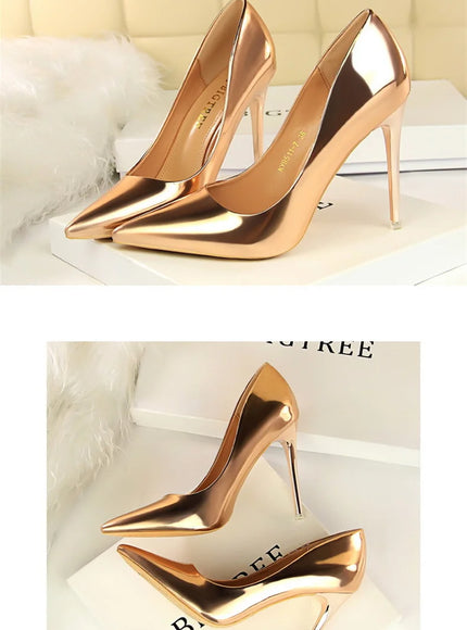 Fashion Metal Women Patent Leather Shallow Mouth Thin