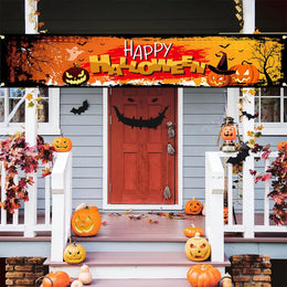 200x40cm Happy Halloween Pumpkin Bat Ghost Print Party Backdrop Polyester Hanging Banner 2025 Halloween Decorations