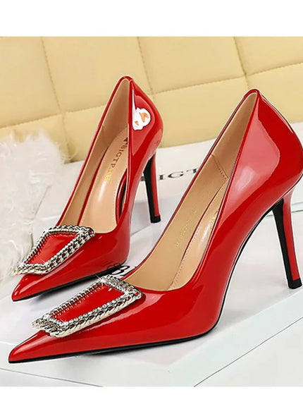 Woman 10cm High Heels Patent Leather Shallow Mouth