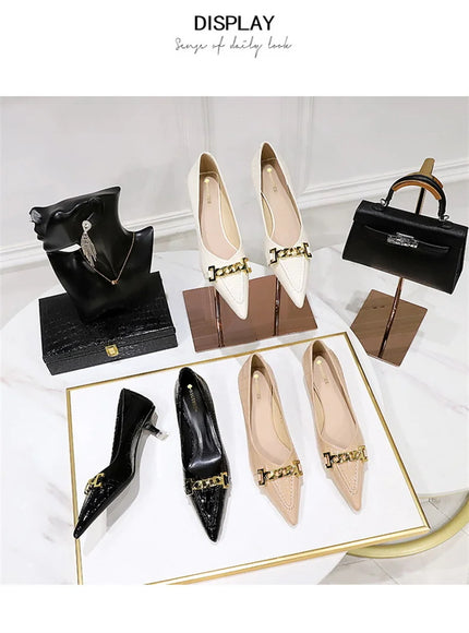 Fashion Metal Chain Decoration Women Pumps Shallow Mouth