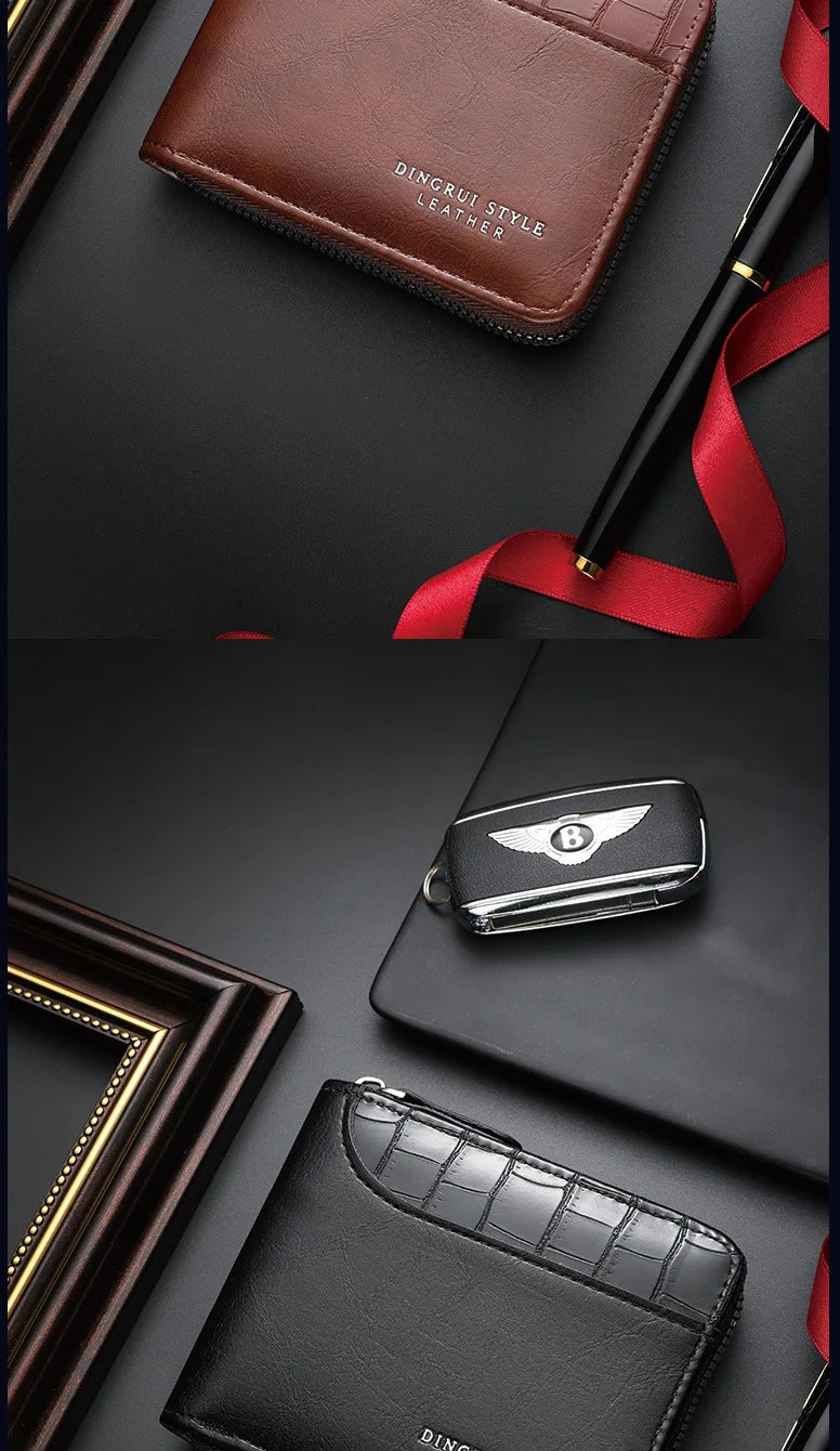Leather Men’s Wallet Luxury Mens Purse Male Zipper Card Holders with Coin Pocket Rfid Wallets Gifts Men Money Bag Birthday Gifts