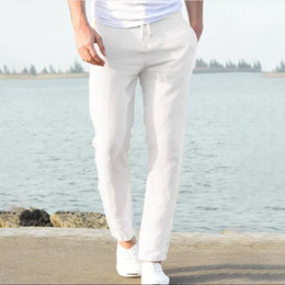 Men's Cotton Linen Pants Male Autumn New Breathable Solid Color Linen Trousers Fitness Streetwear S-5XL