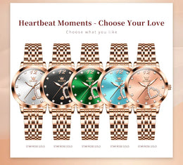 KissICON OLEVS Japan Quartz Women Watch Stainless steel Bracelet "Love" Dial Fashion Elegant Waterproof Luminous Quartz Watch for Ladies