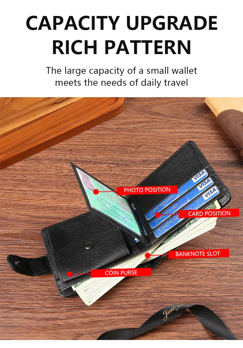 Casual Wallet For Men Leather Short Hasp Man Wallets Durable Coin Pouch Male Slim Bifold Photo ID Card Holders Purse Money Clip