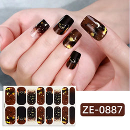 16tips Halloween Full Cover Nail Polish Strips Ghost Spider Pumpkin Black Cat Adhesive Nail Wraps Manicure Decor Nail Sticker