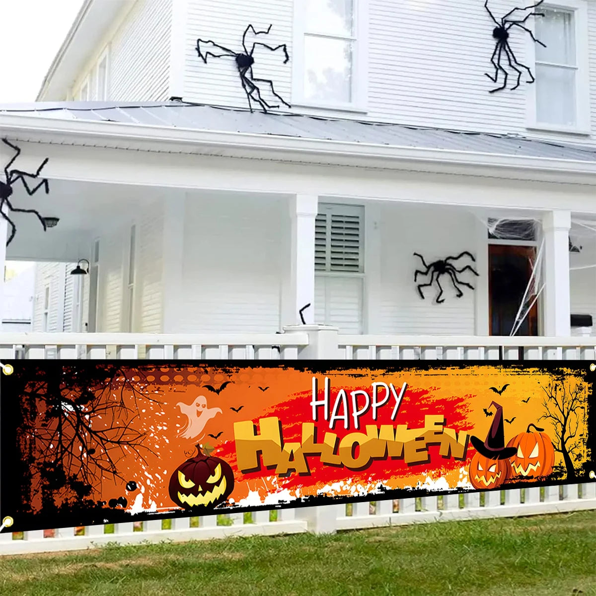 200x40cm Happy Halloween Pumpkin Bat Ghost Print Party Backdrop Polyester Hanging Banner 2025 Halloween Decorations