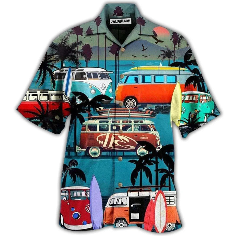 Hawaiian Men Shirt 3D Car Print Short Sleeve Blouse Summer Beach Vacation single Breasted Fashion Lapel Men's Clothing