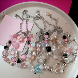 Y2K Cute Butterfly Cross Flower 8 Ball Mushroom Beaded Bracelet For Girl Kawaii Halloween Anime Grunge Aesthetics Accessories