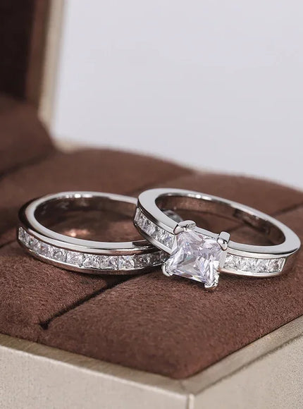 925 Sterling Silver Double Row Zircon Micro Inlaid Style Wedding Diamond Ring Set Ring Zircon For Couple Ring