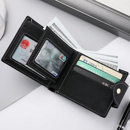 Men's Wallet Men's Short Wallet Youth Fashion Personality Pu Leather Credit Card ID Card Holder Wallet Folding Wallet