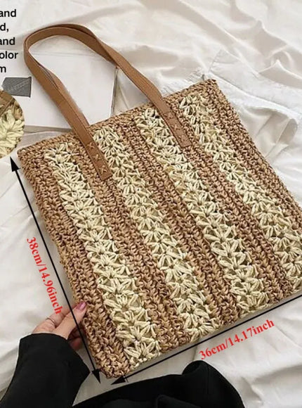 Shoulder Woven Stripesd Straw Fashionable Handbag –