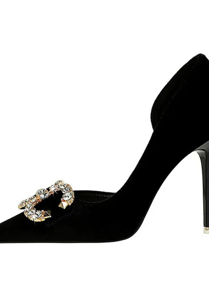 Fashion Women High Heel Rhinestone Buckle Bow Green