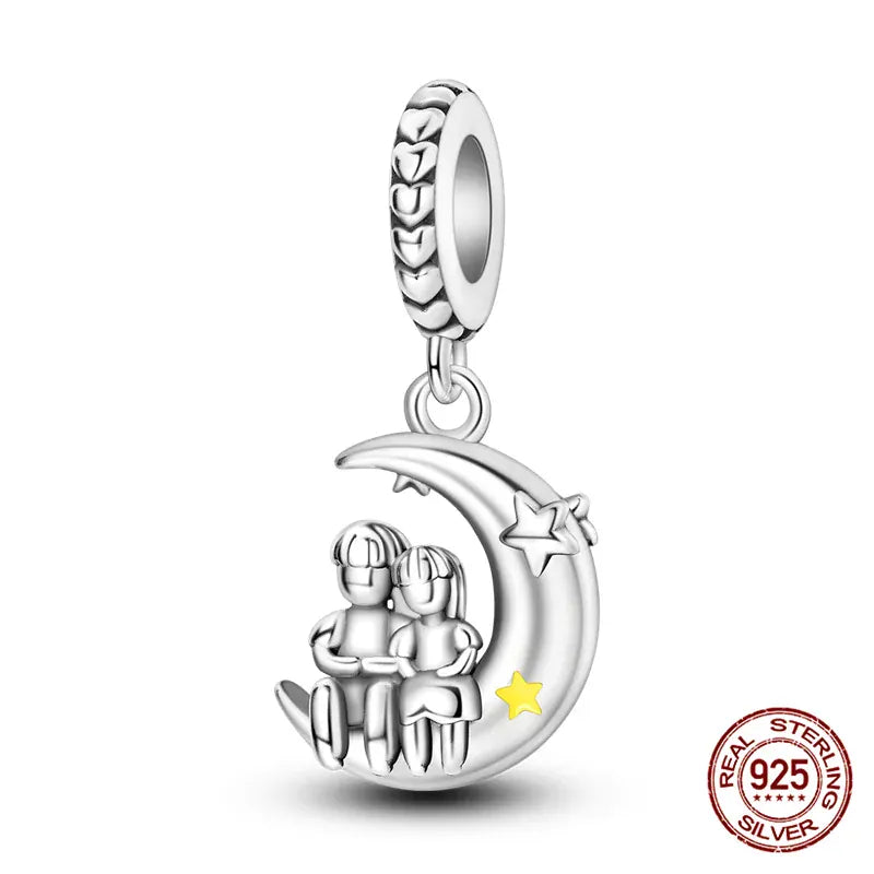 KissICON KJC965 Luminous 925 Sterling Silver Hot Selling Stars And Moon Charms Fit 925 Original Bracelets DIY Jewelry Making For Women Gift