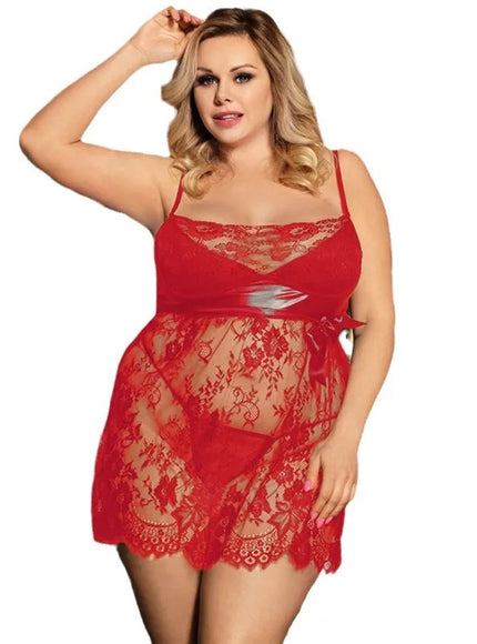Plus Size transparent eyelash lace woman sexy babaydoll chemise from M-5XL four colours