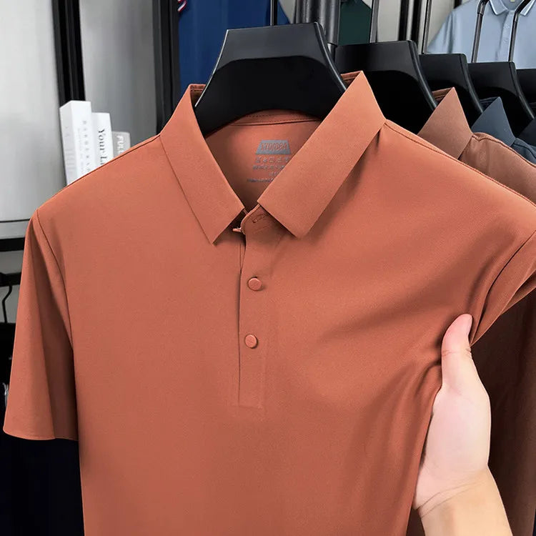 Men's Seamless Polo Shirt - Breathable Nylon-Spandex Blend, Reinforced Collar & Matching Buttons (12 Colors, M-4XL)