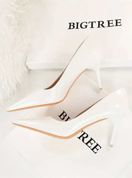 Fashion Simple Patent Leather Thin High Heel Women