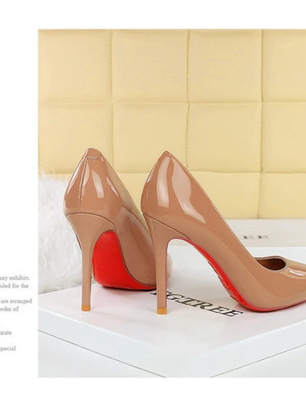 Fashionable Simple Slim Heels High Heels Glossy Patent