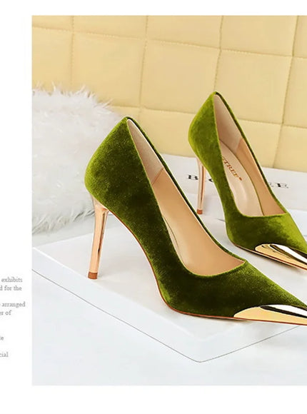 Women Fashion Comfort Suede High Heels Green Burgundy