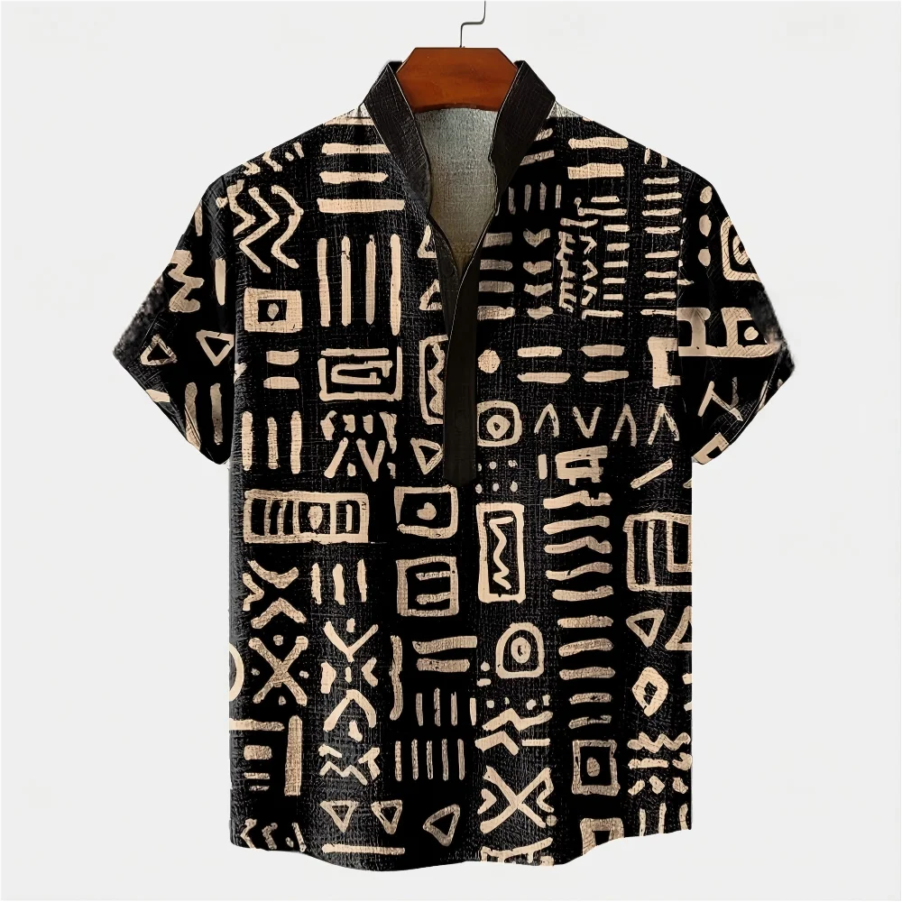 Men's Linen Short Sleeved Shirt, Button Design, Digital Printing, Casual and Comfortable, Fashionable to Wear
